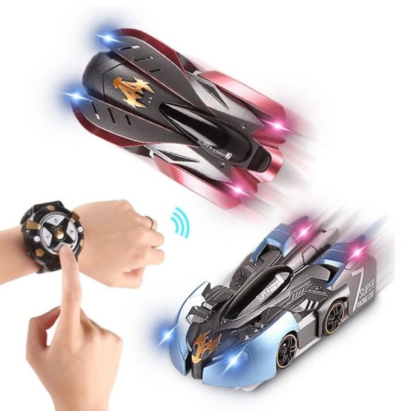 2.4G bestuurbare stunt auto met horlogo remote blauw - rood