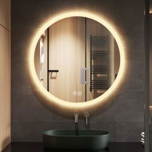 Moderne ronde badkamer spiegel met LED verlichte rand