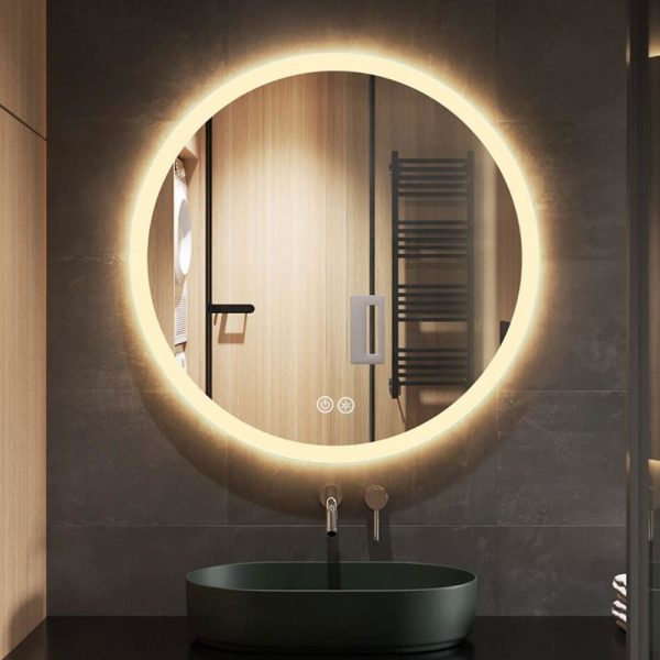 Moderne ronde badkamer spiegel met LED verlichte rand