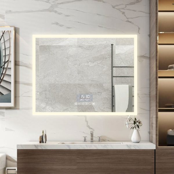 Moderne rechthoekige badkamer spiegel met LED verlichte rand - Afbeelding 2