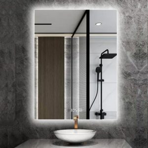 Moderne badkamer spiegel met dun LED verlichte rand