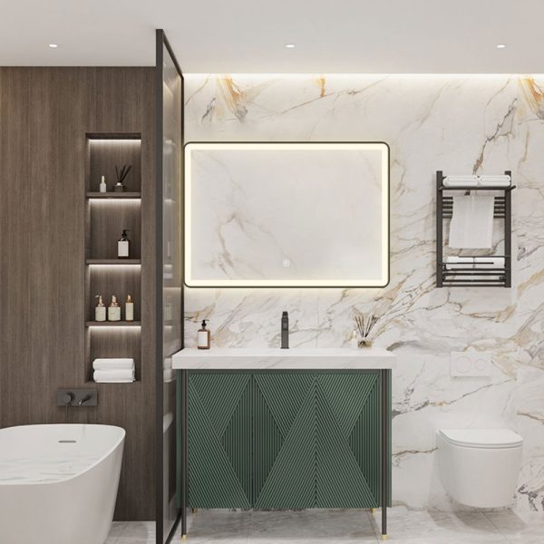 Moderne badkamer spiegel met LED verlichte rand - Afbeelding 4