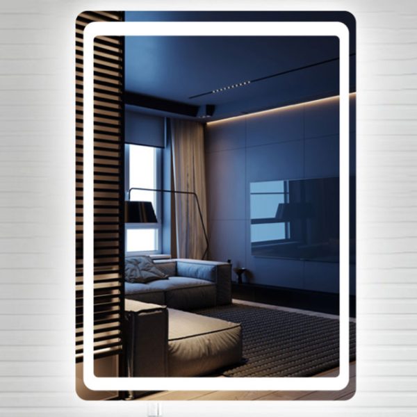 Moderne rechthoekige badkamer spiegel met LED verlichting in spiegel - Afbeelding 3