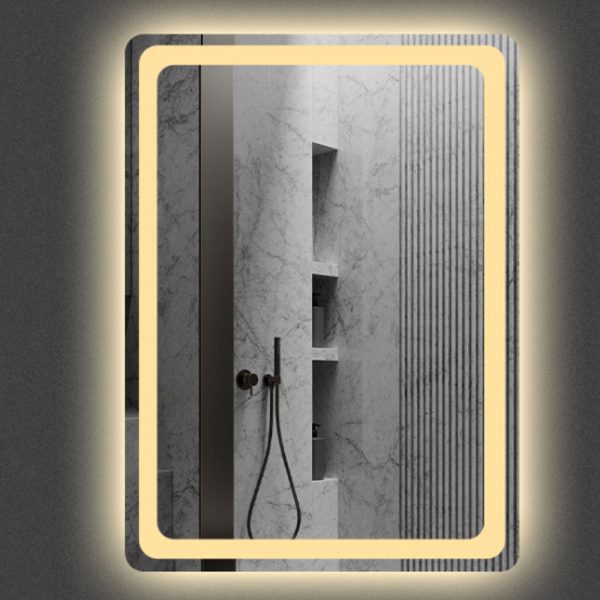 Moderne rechthoekige badkamer spiegel met LED verlichting in spiegel - Afbeelding 7