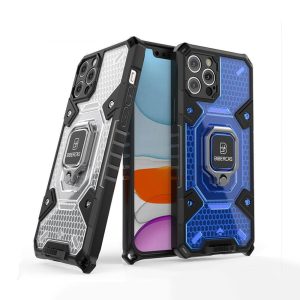 iPhone 13 pro ademend telefoonhoesje met koord blauw/zwart