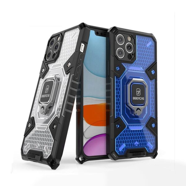 iPhone 13 pro ademend telefoonhoesje met koord blauw/zwart