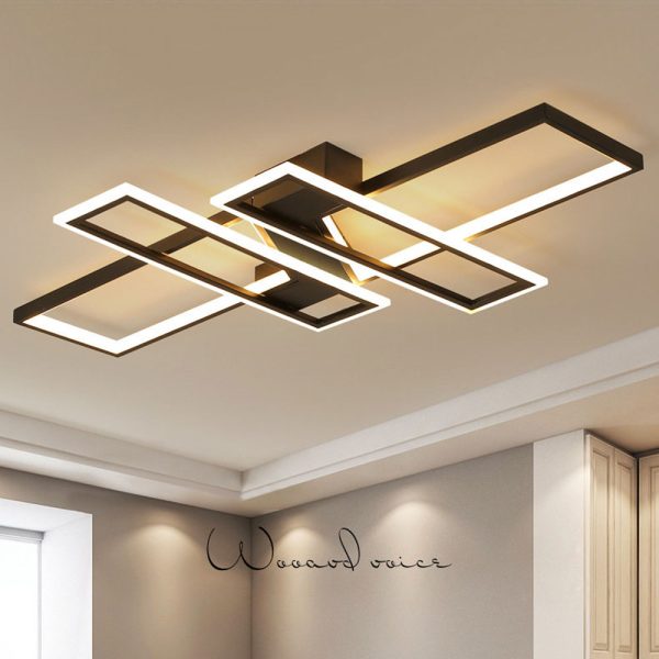 Moderne LED woonkamer plafondlamp zwart met rechthoekige vormen