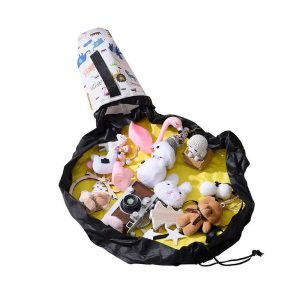 2 In 1 speelgoedkleed en opbergzak dieren patroon geel/roze/wit