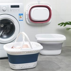 Inklapbaar wasmand grijs/wit