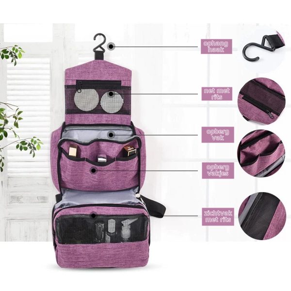 Ophangbare toilet/reistas met haak paars/rood/roze/zwart/blauw - Afbeelding 7