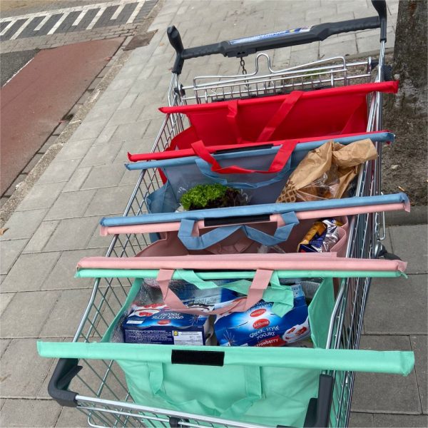 4 x Winkelwagen boodschappentas in diverse kleuren met koeltas - Afbeelding 9