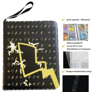 Luxe Binder Kaartenalbum-Cards Binder Album,Verzamelmap geschikt voor pokemon-Extra grote speelkaarten verzamelalbum-Kaartenalbum voor 900 kaarten-met rit-Pokemon map-Pokemon verzamelmap-33.5*27*4.5cm