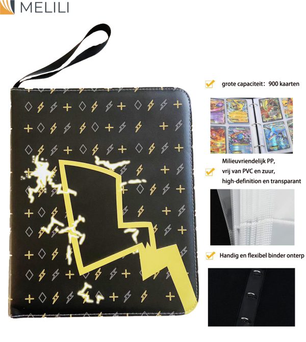 Luxe Binder Kaartenalbum-Cards Binder Album,Verzamelmap geschikt voor pokemon-Extra grote speelkaarten verzamelalbum-Kaartenalbum voor 900 kaarten-met rit-Pokemon map-Pokemon verzamelmap-33.5*27*4.5cm