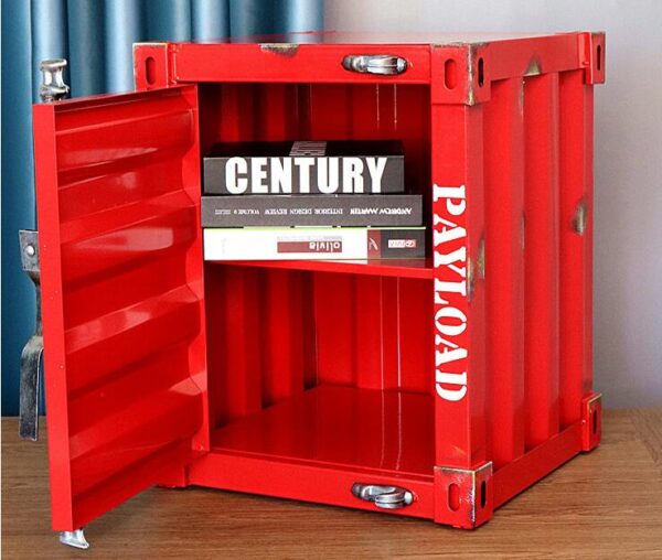 Handgemaakte Metalen Kunst nachtkastje- bijzondere nachtkastje-Container industriële nachtkastje - opbergplank met metalen frame- rood -uniek kerstcadeau - Afbeelding 4