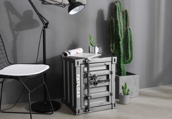 Handgemaakte Metalen Kunst nachtkastje- bijzondere nachtkastje-Container industriële nachtkastje - opbergplank met metalen frame- donker grijs - uniek kerstcadeau - Afbeelding 3
