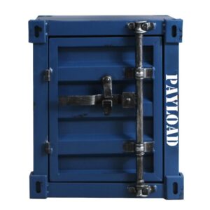 Handgemaakte Metalen Kunst nachtkastje- bijzondere nachtkastje-Container industriële nachtkastje - opbergplank met metalen frame- blauw