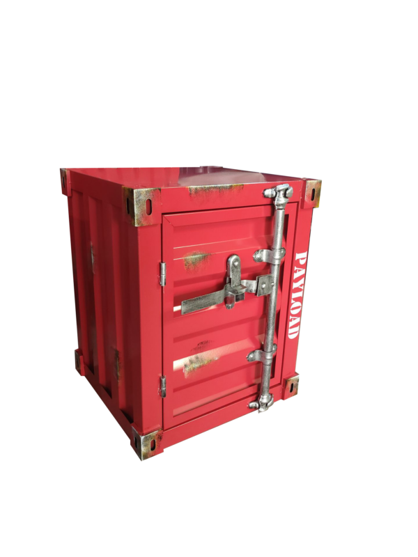 Handgemaakte Metalen Kunst nachtkastje- bijzondere nachtkastje-Container industriële nachtkastje - opbergplank met metalen frame- rood -uniek kerstcadeau - Afbeelding 6