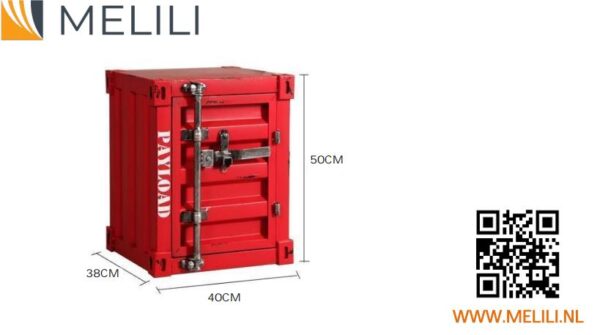Handgemaakte Metalen Kunst nachtkastje- bijzondere nachtkastje-Container industriële nachtkastje - opbergplank met metalen frame- rood -uniek kerstcadeau - Afbeelding 3