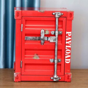 Handgemaakte Metalen Kunst nachtkastje- bijzondere nachtkastje-Container industriële nachtkastje - opbergplank met metalen frame- rood -uniek kerstcadeau
